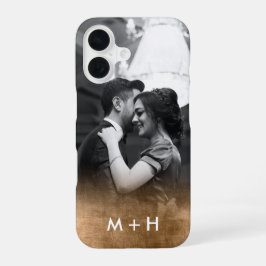 Funda Para iPhone 16 Foto personalizada Monograma Gold Ombre