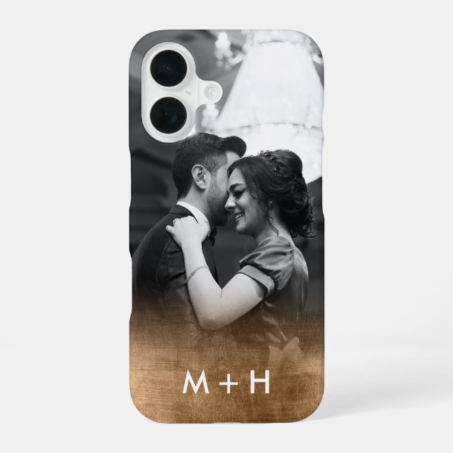 Funda Para iPhone 16 Foto personalizada Monograma Gold Ombre (Reverso )