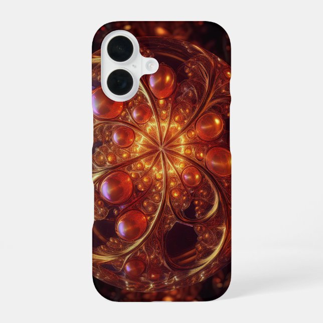 Funda Para iPhone 16 Fractal De Bola De Vidrio Transparente Dorada Y Am (Reverso )