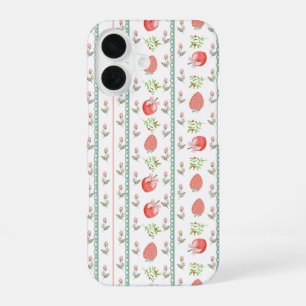 Funda Para iPhone 16 Fresas pastel de niña Rosa blanco Encaje azul
