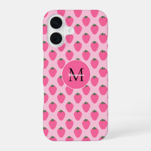 Funda Para iPhone 16 Fresas rosadas, personalización linda