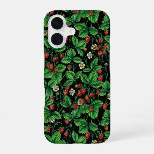Funda Para iPhone 16 Fresas silvestres sobre negro