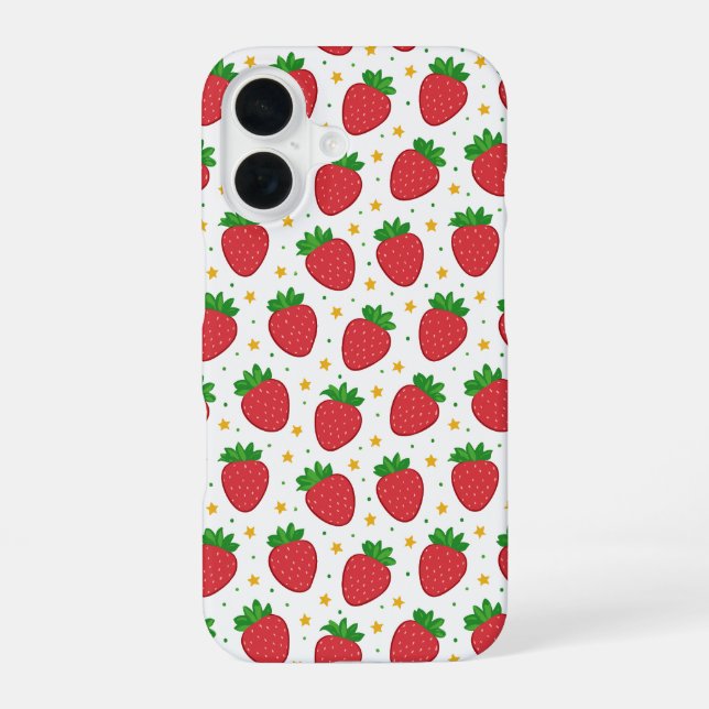 Funda Para iPhone 16 Fresas y estrellas cutáneas (Reverso )