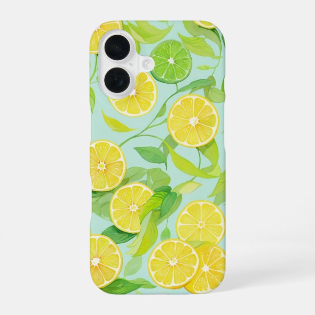 Funda Para iPhone 16 Fresh Lemon and Lime Botanical Pattern Phone Case (Reverso )