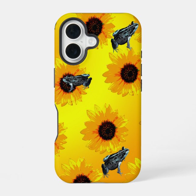 Funda Para iPhone 16 "Frogs and Sunflowers: A Playful Nature Pattern" (Reverso )