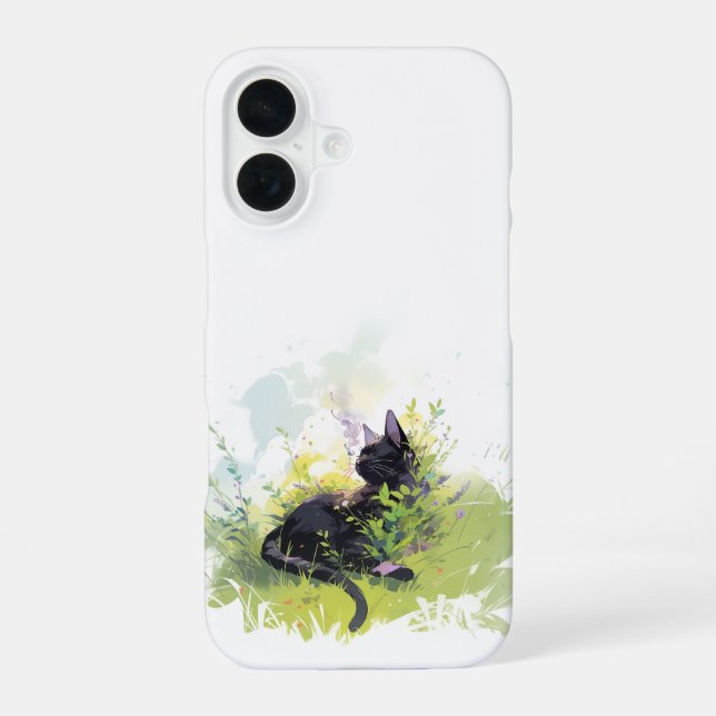 Funda Para iPhone 16 Funda Black Cat on Grass iPhone 16 (Reverso )