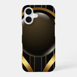 Funda Para iPhone 16 Funda de iPhone 16 con rayas de lujo negro y oro  