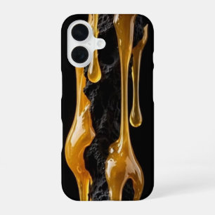 Funda Para iPhone 16 Funda de iPhone dorada de roca volcánica negra