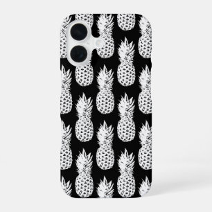 Funda Para iPhone 16 Funda iPhone 16 de patrón de piña blanca y negra