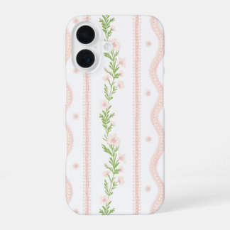 Funda Para iPhone 16 Funda Preppy Pink Floral Stripe iPhone 16