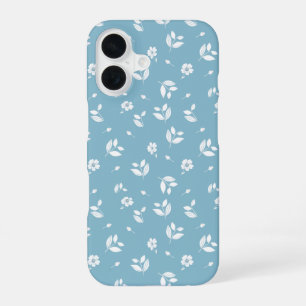 Funda Para iPhone 16 fundas para teléfono turquesa con flores blancas