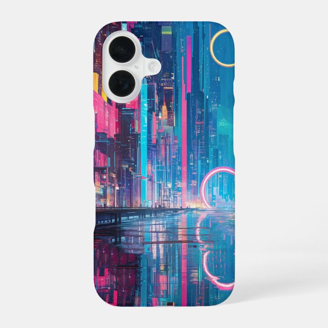 Funda Para iPhone 16 Futuristic Vibrant Neon Night Cityscape (Reverso )