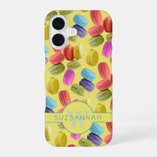Funda Para iPhone 16 Galletas Macarón Patrón Arcoíris con Nombre Monogr