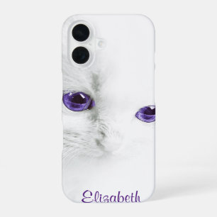 Funda Para iPhone 16 Gatito blanco suave con ojos morados personalizado