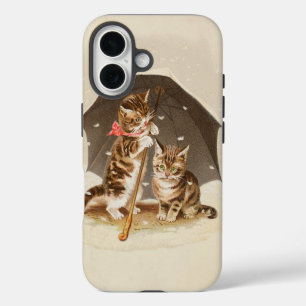 Funda Para iPhone 16 Gatitos antiguos bajo paraguas arte de gato antigu