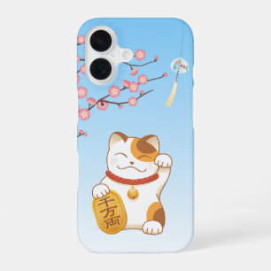 Funda Para iPhone 16 Gato Afortunado Japonés, Maneki Neko Calico