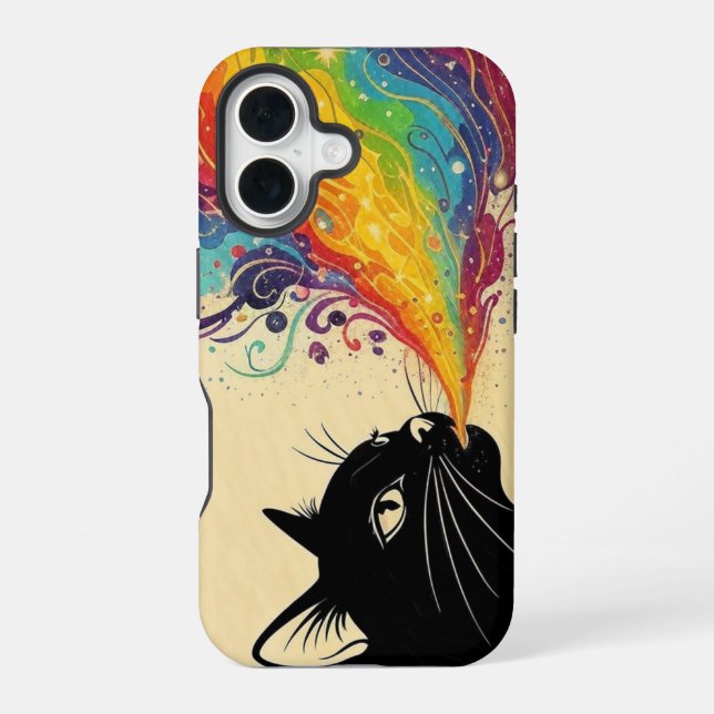 Funda Para iPhone 16 Gato arcoíris (Reverso )