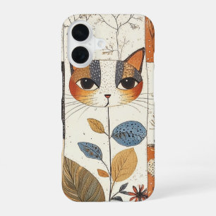 Funda Para iPhone 16 Gato artístico moderno de mediados de siglo