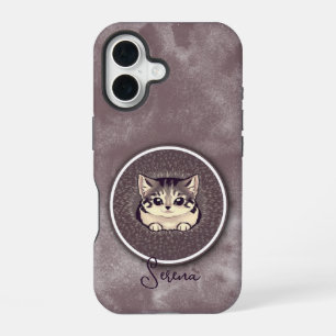 Funda Para iPhone 16 Gato blanco negro difuso asomándose Arte nombre pe