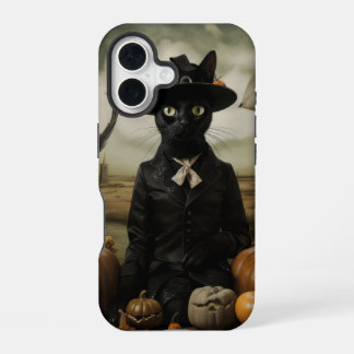 Funda Para iPhone 16 Gato Bruja con Calabazas 