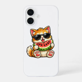 Funda Para iPhone 16 Gato de sandía genial