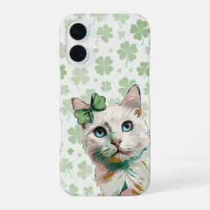 Funda Para iPhone 16 Gato de Shamrock con ojos azules