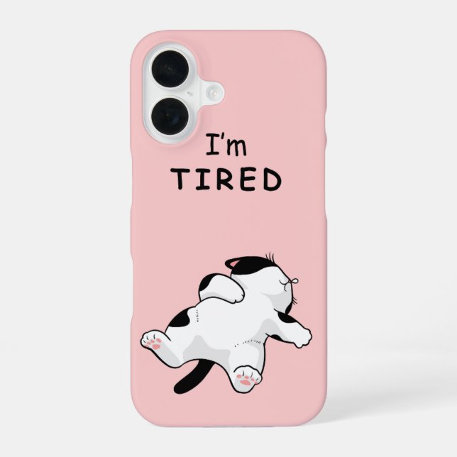 Funda Para iPhone 16 Gato dormilón divertido "Estoy cansado" (Reverso )