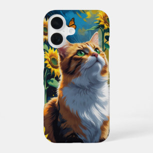 Funda Para iPhone 16 gato en el jardín de girasoles