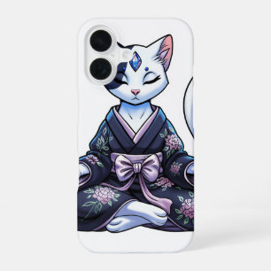 Funda Para iPhone 16 Gato Místico Meditando en Kimono Floral