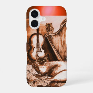 FUNDA PARA iPhone 16 GATO MUSICAL CON OWL EN SEPIA BROWN GEM