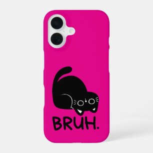 Funda Para iPhone 16 Gato negro divertido “Bruh” Estética rosa