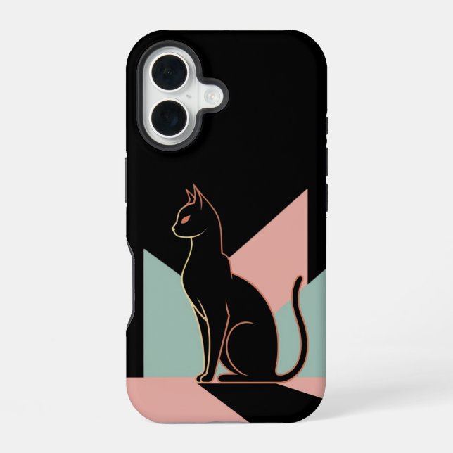 Funda Para iPhone 16 Gato Negro Geométrico  (Reverso )