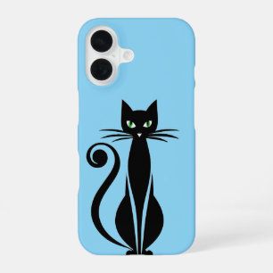 Funda Para iPhone 16 Gato negro lindo con ojos verdes