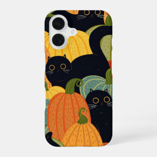 Funda Para iPhone 16 Gato negro lindo y calabaza Patrón Halloween conti