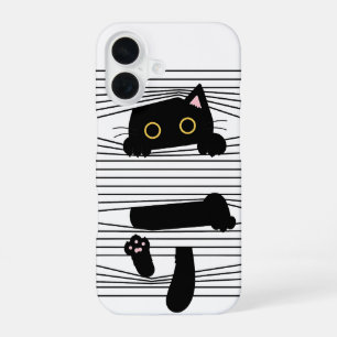 Funda Para iPhone 16 Gato Negro Oculto Divertido Minimalista Amor Anima
