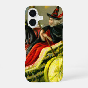 Funda Para iPhone 16 Gato negro y bruja de Halloween vintage