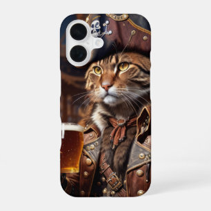 Funda Para iPhone 16 Gato pirata con cerveza