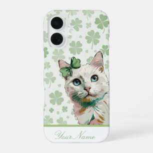 Funda Para iPhone 16 Gato Shamrock Personalizado con Ojos Azules
