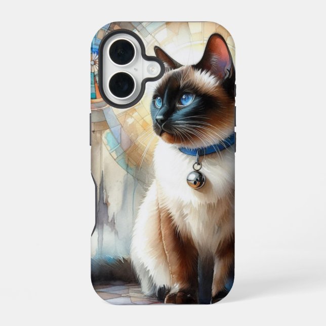 Funda Para iPhone 16 Gato siamés acuarela (Reverso )