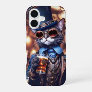 Funda Para iPhone 16 Gato steampunk con sombrero de copa y tapa de cerv