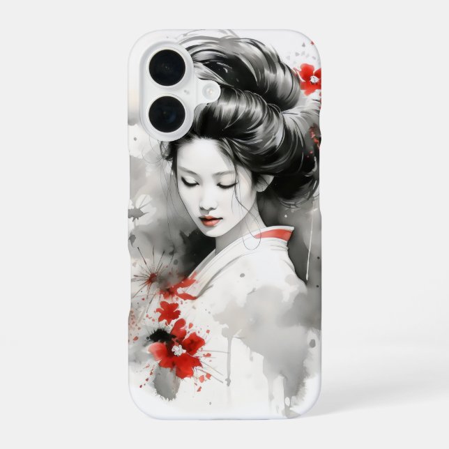 Funda Para iPhone 16 Geisha rojo negro (Reverso )