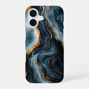Funda Para iPhone 16 Geoda de ágata con mármol dorado y azul marino