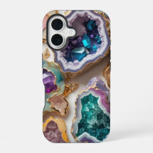 Funda Para iPhone 16 Geodas de Cristal de Amatista y Esmeralda – Mármol