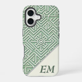 Funda Para iPhone 16 Geometría de crema y verde sage moderno