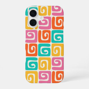 Funda Para iPhone 16 Geométricos Retro Coloridos y Remolinos en Negrita