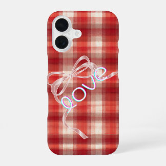 Funda Para iPhone 16 Gingham Check Love Ribbon Phone Case