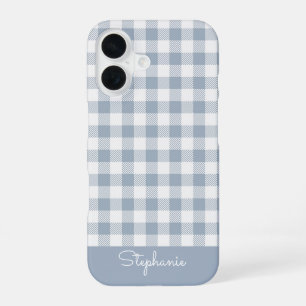 Funda Para iPhone 16 Gingham Costero Cuadros Preppy Check Azul Blanco N