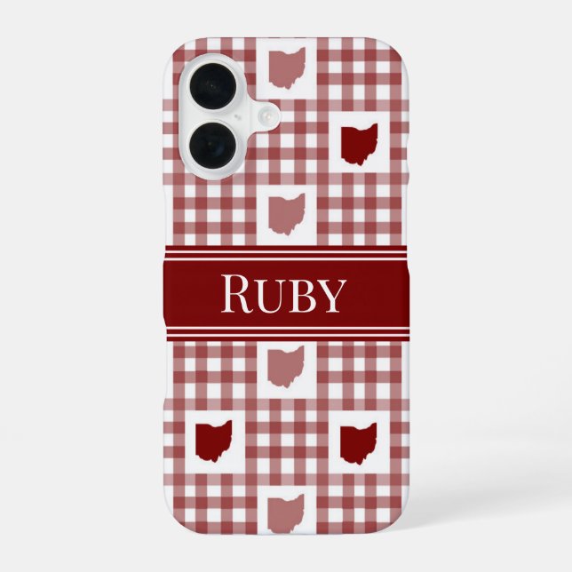 Funda Para iPhone 16 Gingham Rojo de Ohio (Reverso )