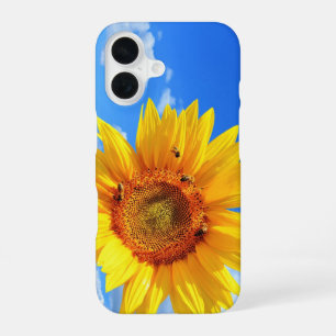 Funda Para iPhone 16 Girasol y abejas en el cielo azul
