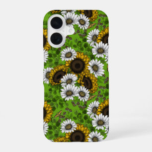 Funda Para iPhone 16 Girasoles y margaritas, jardín de verano